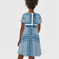 Comoros Kid Short Sleeve Dress - Blue and White Traditional Geometric Pattern and National Flag Detail