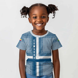 Comoros Kid T shirt - Blue and White Traditional Geometric Pattern and National Flag Detail