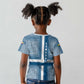 Comoros Kid T shirt - Blue and White Traditional Geometric Pattern and National Flag Detail