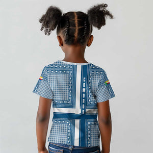 Comoros Kid T shirt - Blue and White Traditional Geometric Pattern and National Flag Detail