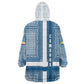 Comoros Kid Wearable Blanket Hoodie - Blue and White Traditional Geometric Pattern and National Flag Detail