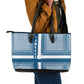 Comoros Leather Tote Bag - Blue and White Traditional Geometric Pattern and National Flag Detail