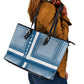 Comoros Leather Tote Bag - Blue and White Traditional Geometric Pattern and National Flag Detail