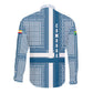 Comoros Long Sleeve Button Shirt - Blue and White Traditional Geometric Pattern and National Flag Detail