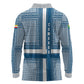 Comoros Long Sleeve Polo Shirt - Blue and White Traditional Geometric Pattern and National Flag Detail
