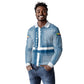 Comoros Long Sleeve Polo Shirt - Blue and White Traditional Geometric Pattern and National Flag Detail