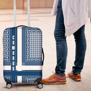 Comoros Luggage Cover - Blue and White Traditional Geometric Pattern and National Flag Detail