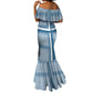 Comoros Mermaid Dress - Blue and White Traditional Geometric Pattern and National Flag Detail