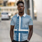 Comoros Polo Shirt - Blue and White Traditional Geometric Pattern and National Flag Detail