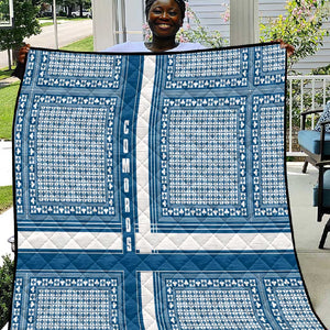 Comoros Quilt - Blue and White Traditional Geometric Pattern and National Flag Detail