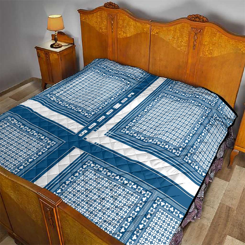 Comoros Quilt - Blue and White Traditional Geometric Pattern and National Flag Detail
