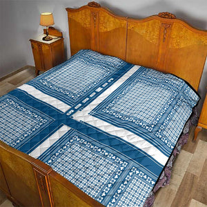 Comoros Quilt - Blue and White Traditional Geometric Pattern and National Flag Detail