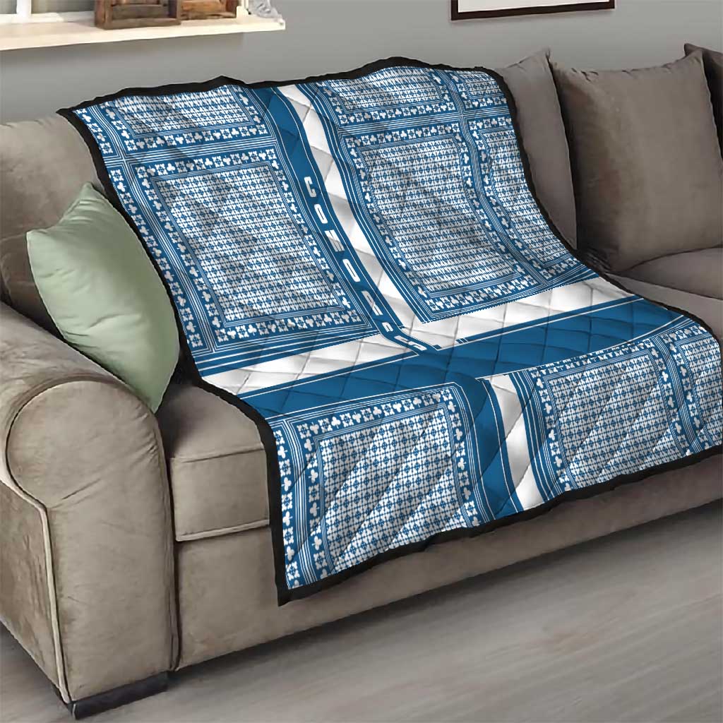 Comoros Quilt - Blue and White Traditional Geometric Pattern and National Flag Detail