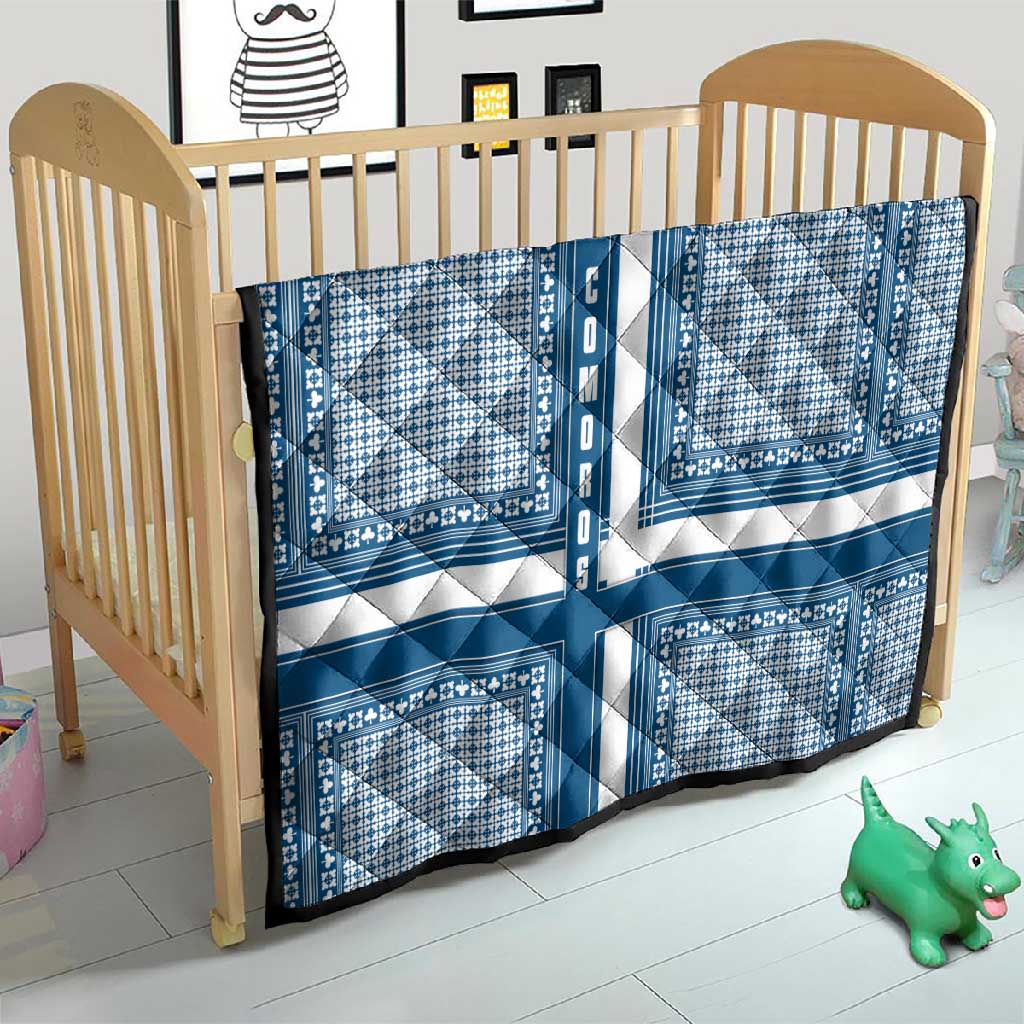 Comoros Quilt - Blue and White Traditional Geometric Pattern and National Flag Detail