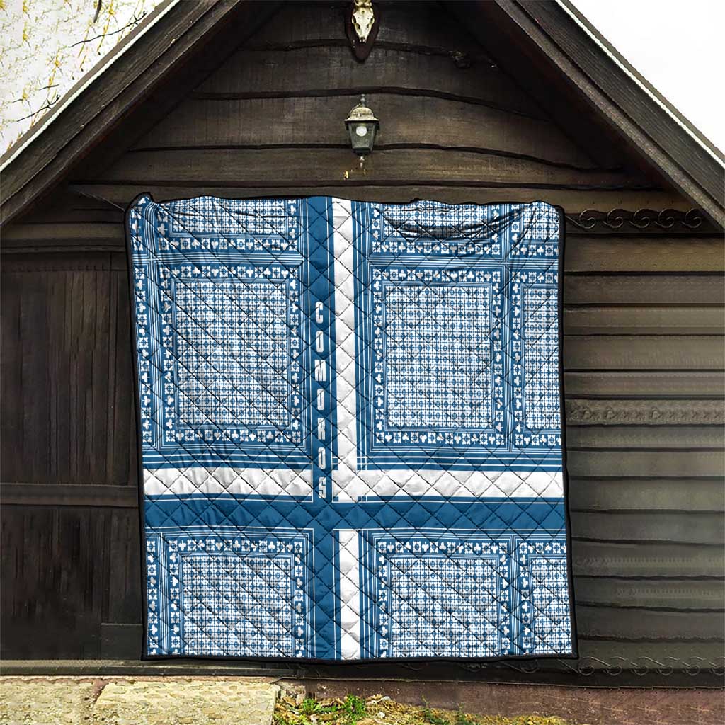 Comoros Quilt - Blue and White Traditional Geometric Pattern and National Flag Detail