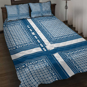 Comoros Quilt Bed Set - Blue and White Traditional Geometric Pattern and National Flag Detail