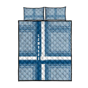 Comoros Quilt Bed Set - Blue and White Traditional Geometric Pattern and National Flag Detail