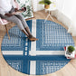 Comoros Round Carpet - Blue and White Traditional Geometric Pattern and National Flag Detail