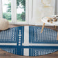 Comoros Round Carpet - Blue and White Traditional Geometric Pattern and National Flag Detail