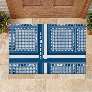 Comoros Rubber Doormat - Blue and White Traditional Geometric Pattern and National Flag Detail