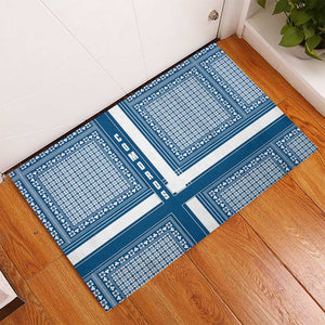 Comoros Rubber Doormat - Blue and White Traditional Geometric Pattern and National Flag Detail