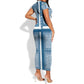 Comoros Short Sleeve Bodycon Dress - Blue and White Traditional Geometric Pattern and National Flag Detail TS04