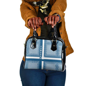 Comoros Shoulder Handbag - Blue and White Traditional Geometric Pattern and National Flag Detail