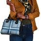 Comoros Shoulder Handbag - Blue and White Traditional Geometric Pattern and National Flag Detail