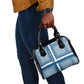 Comoros Shoulder Handbag - Blue and White Traditional Geometric Pattern and National Flag Detail