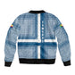 Comoros Sleeve Zip Bomber Jacket - Blue and White Traditional Geometric Pattern and National Flag Detail