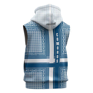 Comoros Sleeveless Hoodie - Blue and White Traditional Geometric Pattern and National Flag Detail - African Pride
