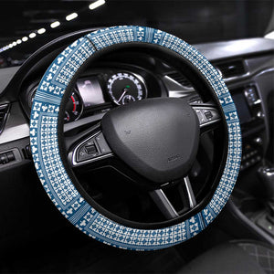 Comoros Steering Wheel Cover - Blue and White Traditional Geometric Pattern and National Flag Detail