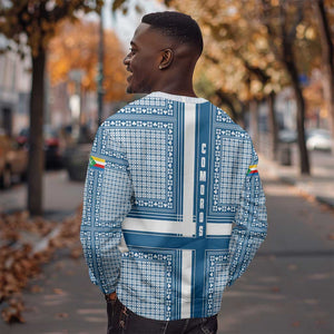 Comoros Sweatshirt - Blue and White Traditional Geometric Pattern and National Flag Detail