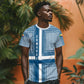 Comoros T shirt - Blue and White Traditional Geometric Pattern and National Flag Detail