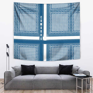 Comoros Tapestry - Blue and White Traditional Geometric Pattern and National Flag Detail