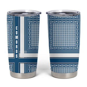 Comoros Tumbler Cup - Blue and White Traditional Geometric Pattern and National Flag Detail
