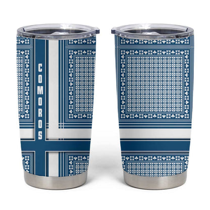 Comoros Tumbler Cup - Blue and White Traditional Geometric Pattern and National Flag Detail