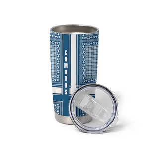 Comoros Tumbler Cup - Blue and White Traditional Geometric Pattern and National Flag Detail