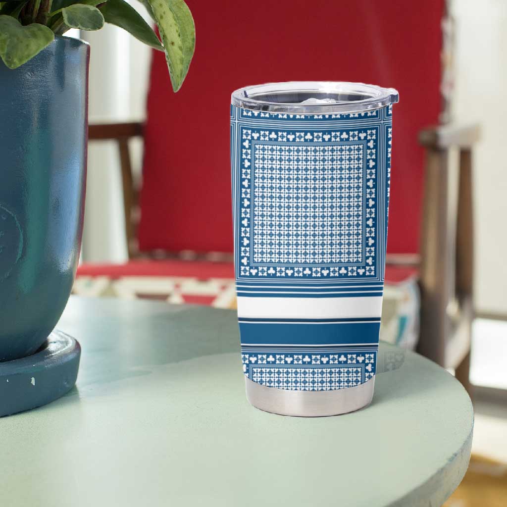 Comoros Tumbler Cup - Blue and White Traditional Geometric Pattern and National Flag Detail