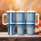 Comoros Tumbler With Handle - Blue and White Traditional Geometric Pattern and National Flag Detail