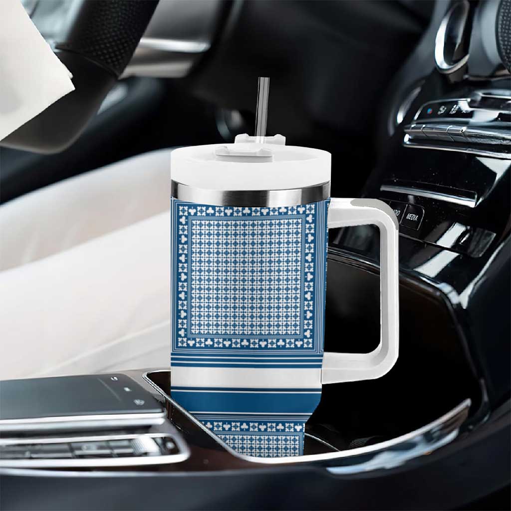 Comoros Tumbler With Handle - Blue and White Traditional Geometric Pattern and National Flag Detail