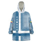 Comoros Wearable Blanket Hoodie - Blue and White Traditional Geometric Pattern and National Flag Detail