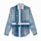 Comoros Women Casual Shirt - Blue and White Traditional Geometric Pattern and National Flag Detail