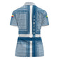 Comoros Women Polo Shirt - Blue and White Traditional Geometric Pattern and National Flag Detail