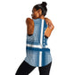 Comoros Women Racerback Tank - Blue and White Traditional Geometric Pattern and National Flag Detail