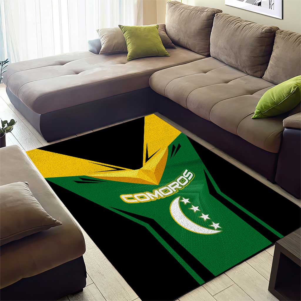 Comoros Area Rug - National Colors Green Yellow Black Crescent Moon and Stars Emblem