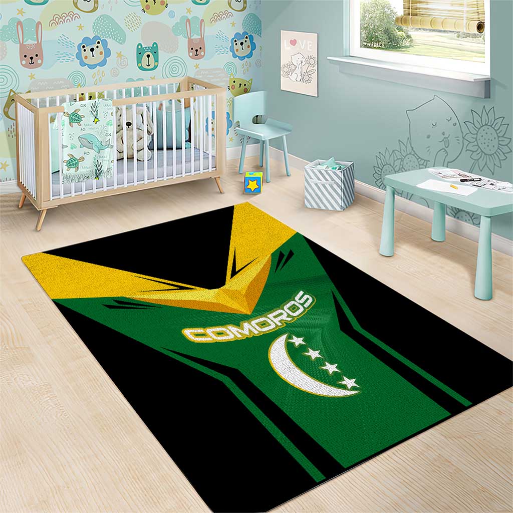Comoros Area Rug - National Colors Green Yellow Black Crescent Moon and Stars Emblem