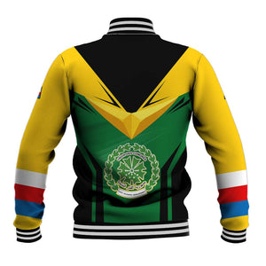 Comoros Baseball Jacket - National Colors Green Yellow Black Crescent Moon and Stars Emblem