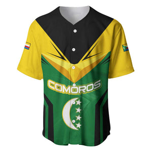 Comoros Baseball Jersey - National Colors Green Yellow Black Crescent Moon and Stars Emblem