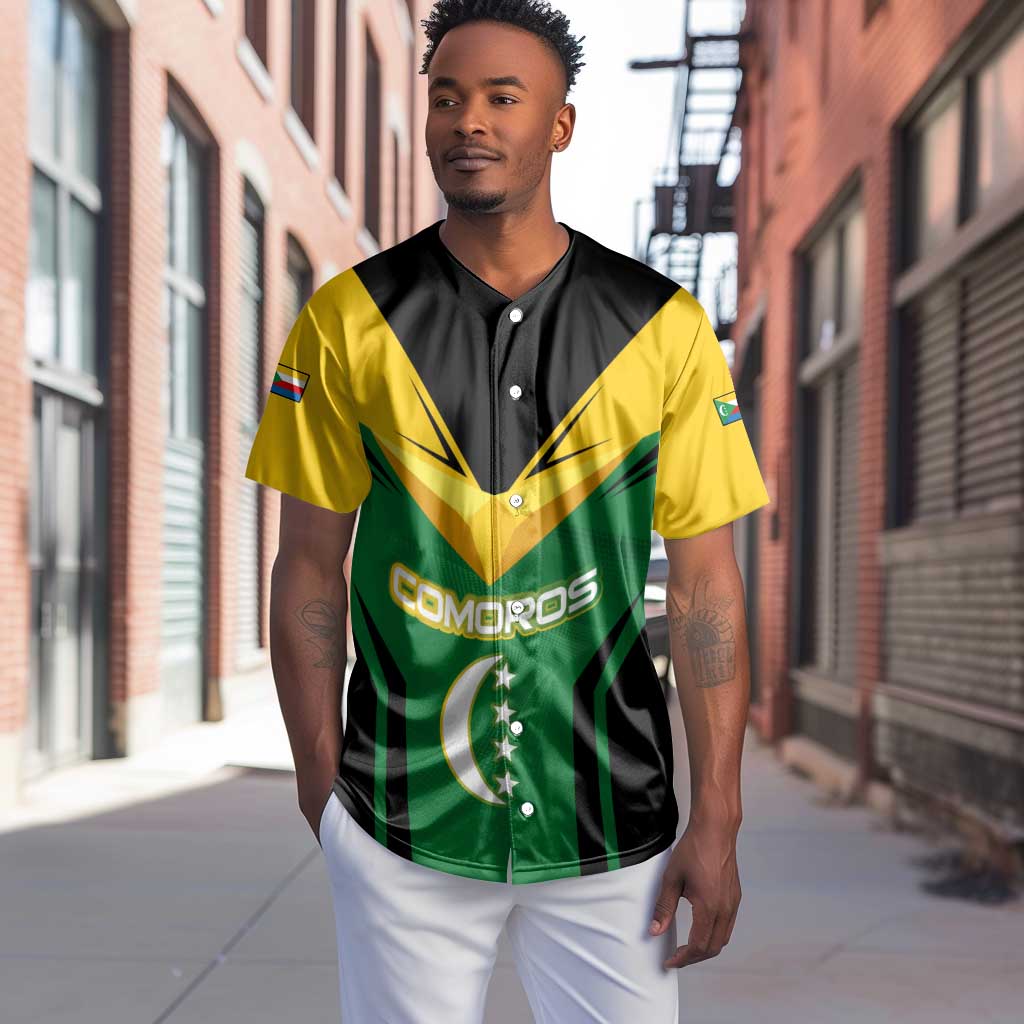 Comoros Baseball Jersey - National Colors Green Yellow Black Crescent Moon and Stars Emblem
